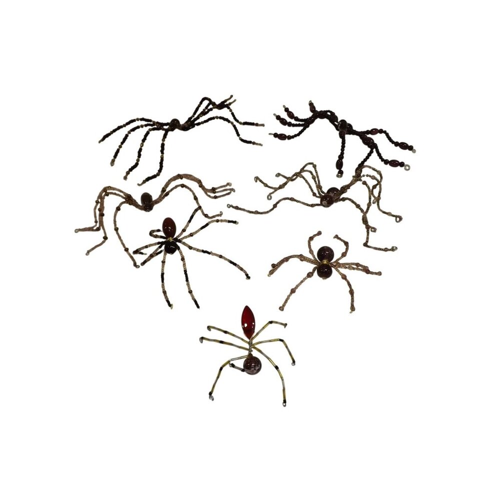 Handmade Beaded Spider Ornaments Set 7 Decor Figurines Beads Stones Ooak Bag7B